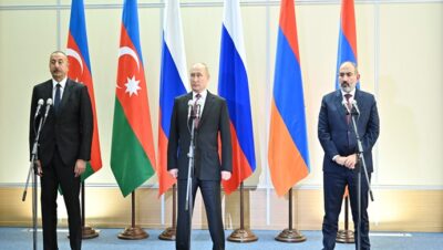 Rusya Devlet Başkanı, Azerbaycan Cumhurbaşkanı ve Ermenistan Başbakanı basın açıklamaları yaptı