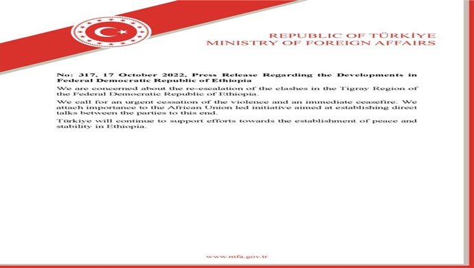 Press Release Regarding the Developments in Federal Democratic Republic of Ethiopia