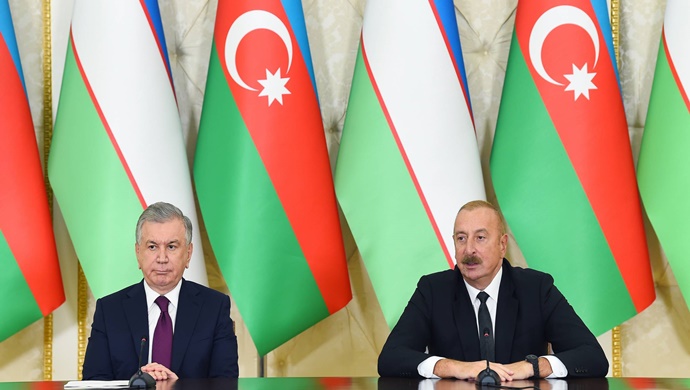 Azerbaycan ve Özbekistan Cumhurbaşkanları basına açıklamalarda bulundu