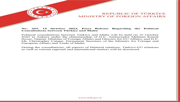 Press Release Regarding the Political Consultations between Türkiye and Malta