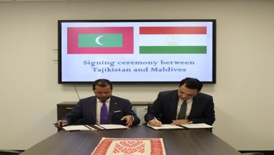 The signing ceremony of the Agreement on the exemption of visa requirements between Tajikistan and Maldives